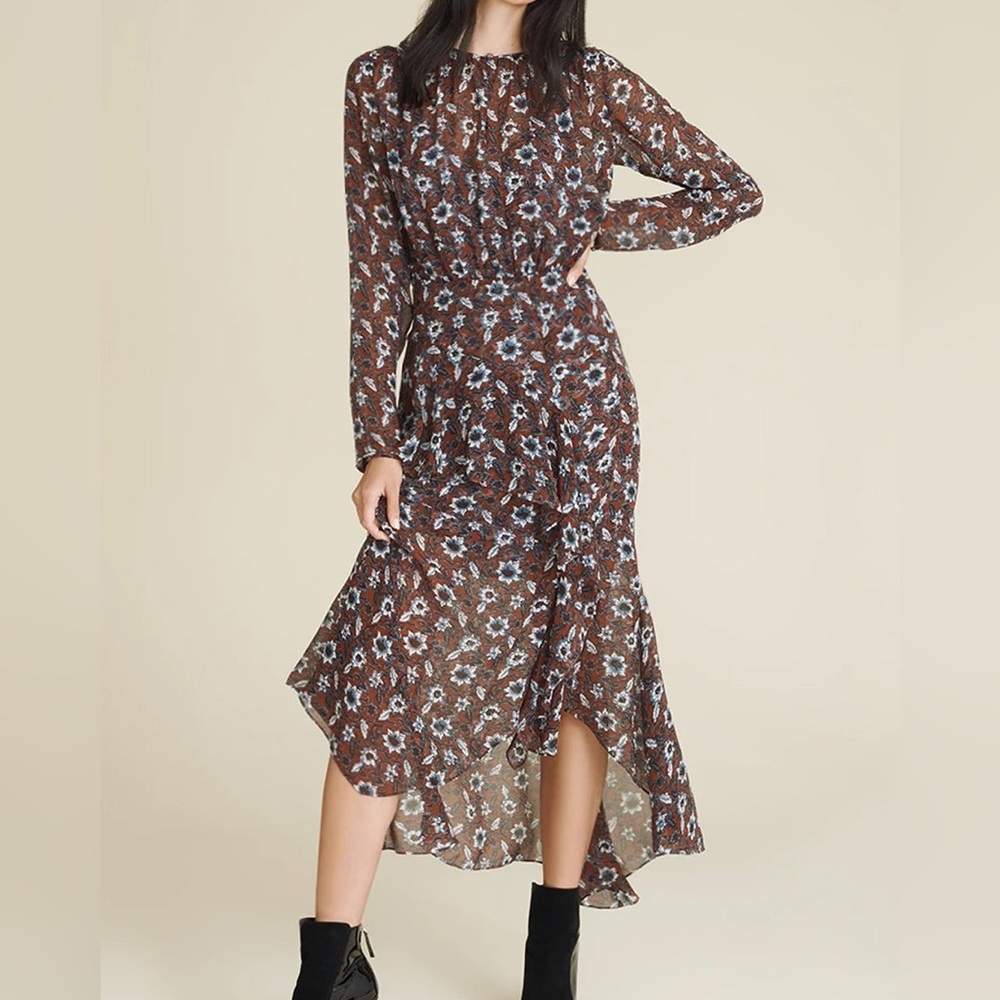 Veronica Beard Floral Sazan Silk Midi Dress